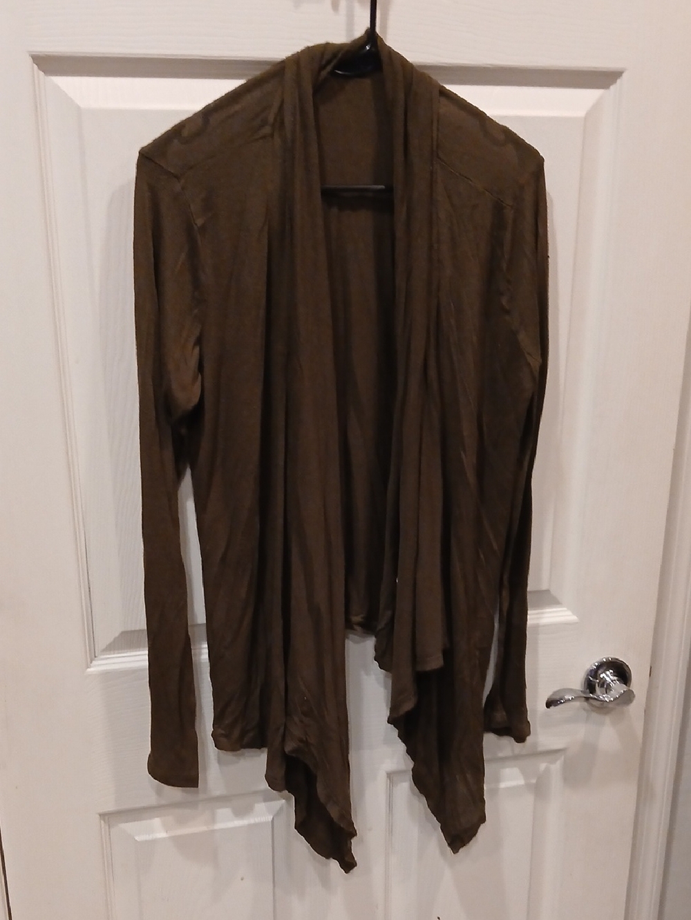3/30 Lightweight Olive Draped Open-Front Cardigan for Women